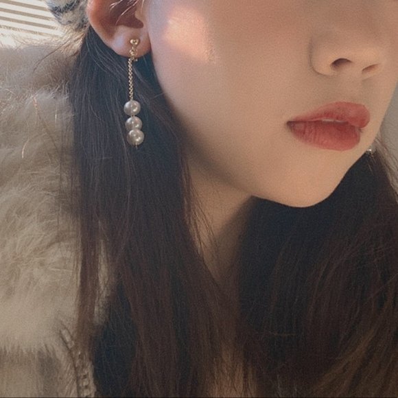 💙Pearl Metal Threader Drop Earrings - Picture 7 of 9